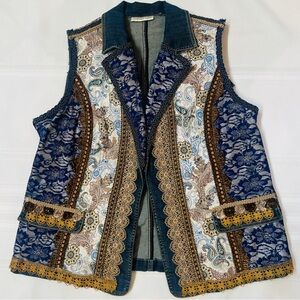Upcycled Denim Jean Vest OOAK Coldwater Creek Denim BOHO Chic‎ EUC Sz L/XL